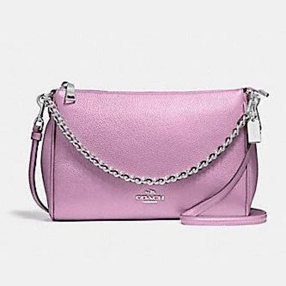 Coach Handbags - Coach Pebble Leather Carrie Pink Metallic Crossbody Bag